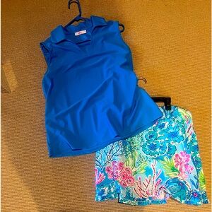 AYREA TWO PIECE SET. TOP IS A BRIGHT BLUE XL. BOTTOM IS L Like New!!!